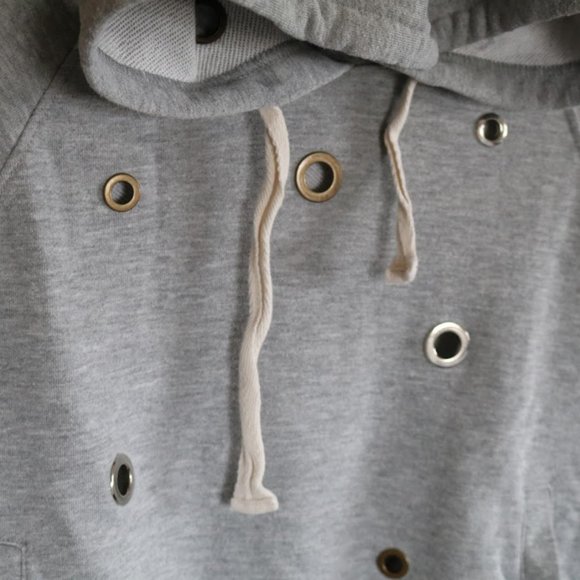 Anthropologie || Philosophy Heather Gray Grommet Crop Sweatshirt Hoodie - Size L - Picture 7 of 16